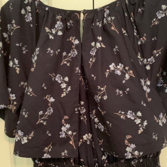Rebecca Taylor Francine Floral Poplin Jumpsuit, Open Cape Back, Navy, Sz 6 - Picture 11 of 13
